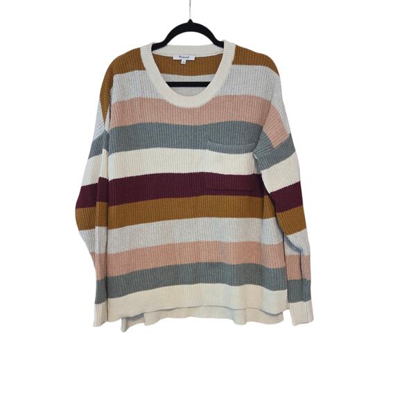 Madewell Sweater, Thompson Pocket Crewneck Pullover Striped Cotton Blend sz 1X - Picture 1 of 10